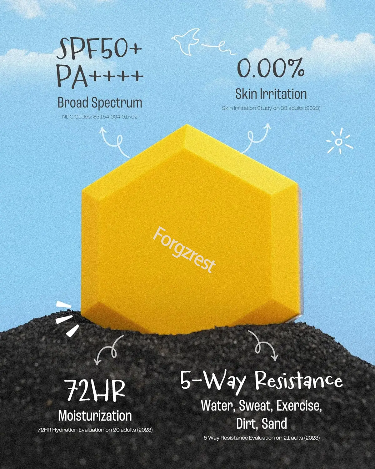 Forgzrest Pang Pang Sun Cushion Plus SPF50+ PA++++ Korean Hypoallergenic Sun Cushion with Puff