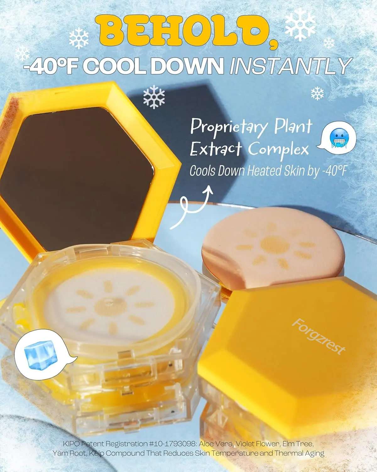 Forgzrest Pang Pang Sun Cushion Plus SPF50+ PA++++ Korean Hypoallergenic Sun Cushion with Puff