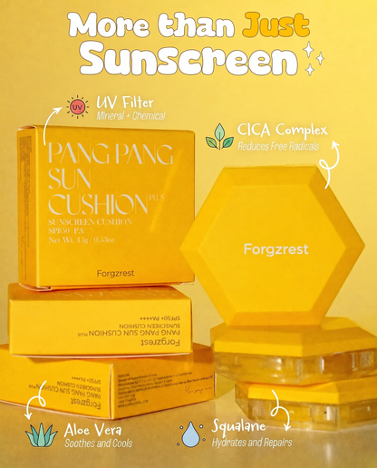 Forgzrest Pang Pang Sun Cushion Plus SPF50+ PA++++ Korean Hypoallergenic Sun Cushion with Puff